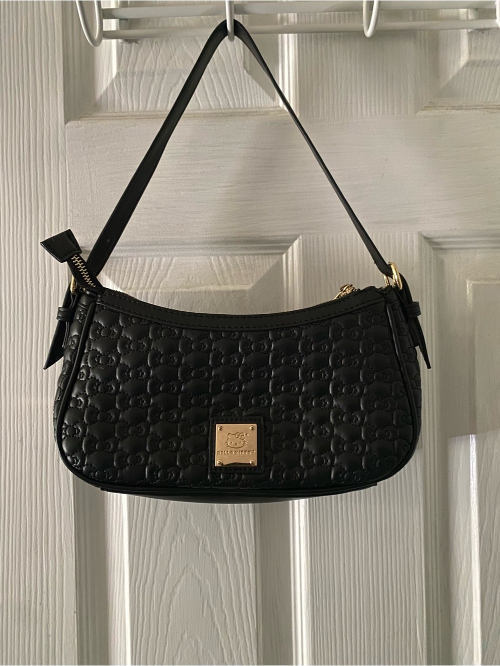 Hello Kitty Black Quilted Shoulder Bag with Gold Logo Plaque